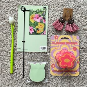 Flower Power Fun Bundle Gift Set: Socks, Tassel Earrings, Pen, Sticky Note, Flag